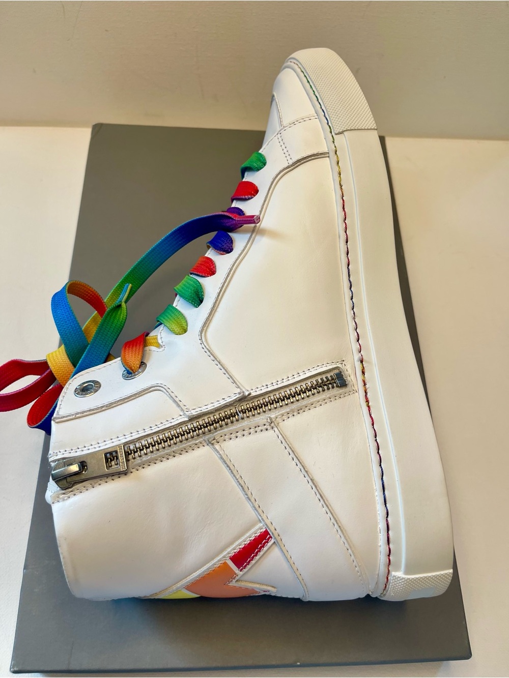 NIB ZADIG & VOLTAIRE ZV1747 HIGH FLASH PRIDE 100% LEATHER SNEAKERS UNISEX EU 43 - Picture 10 of 17